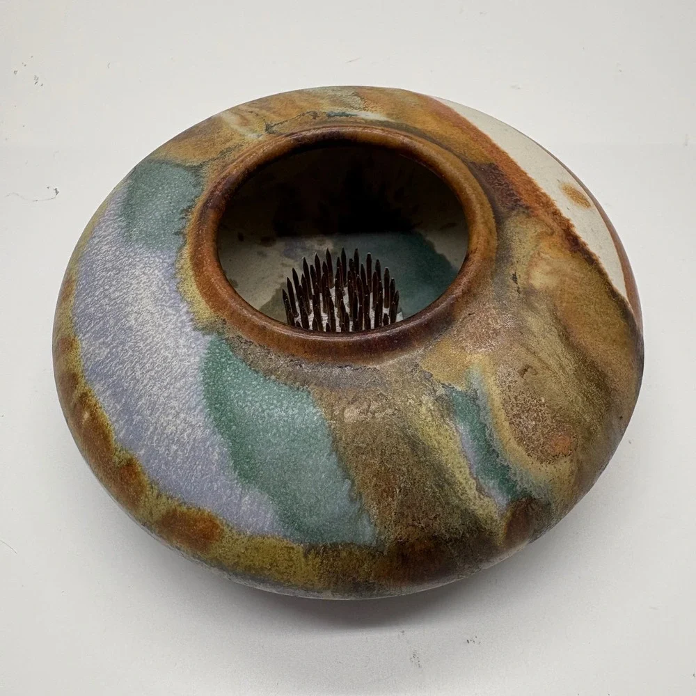 Colby Art Pottery Signed Frog Flower Vase Earth Tone Glaze
